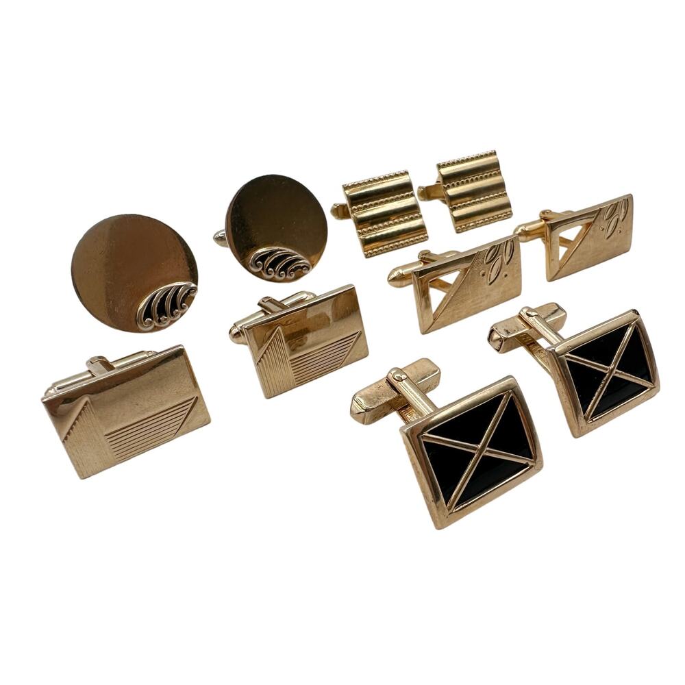 Vintage Cufflinks Lot of 5 Pairs Mid Century Modern Gold Tone Mens Jewelry Swank
